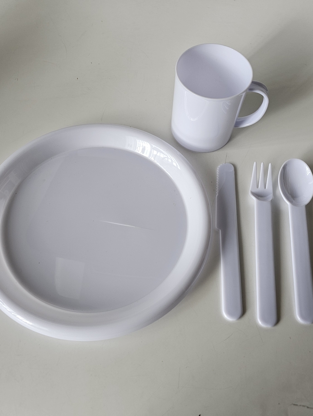 4 Piece White Outdoor Dinnerware Set Picnic Camping Reusable Plastic Dishes